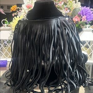 Genuine Leather Black Fringe Crossbody Shoulder Bag by Jacque M